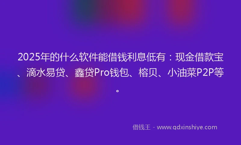 2025年的什么软件能借钱利息低有：现金借款宝、滴水易贷、鑫贷Pro钱包、榕贝、小油菜P2P等。