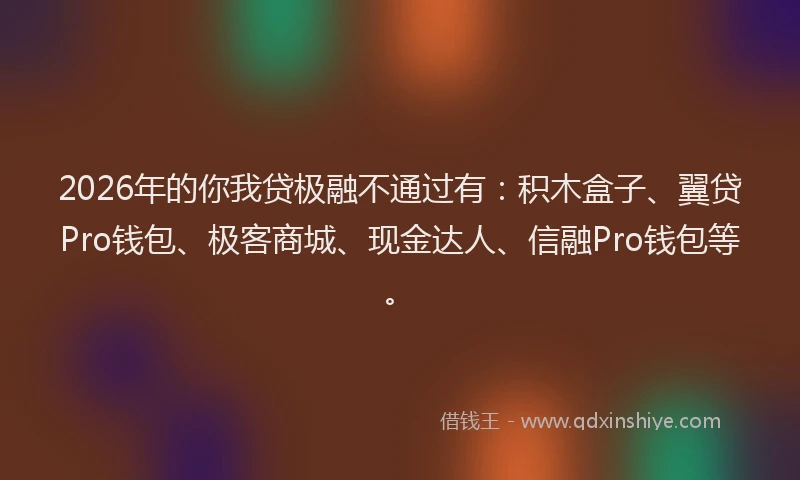 2026年的你我贷极融不通过有：积木盒子、翼贷Pro钱包、极客商城、现金达人、信融Pro钱包等。