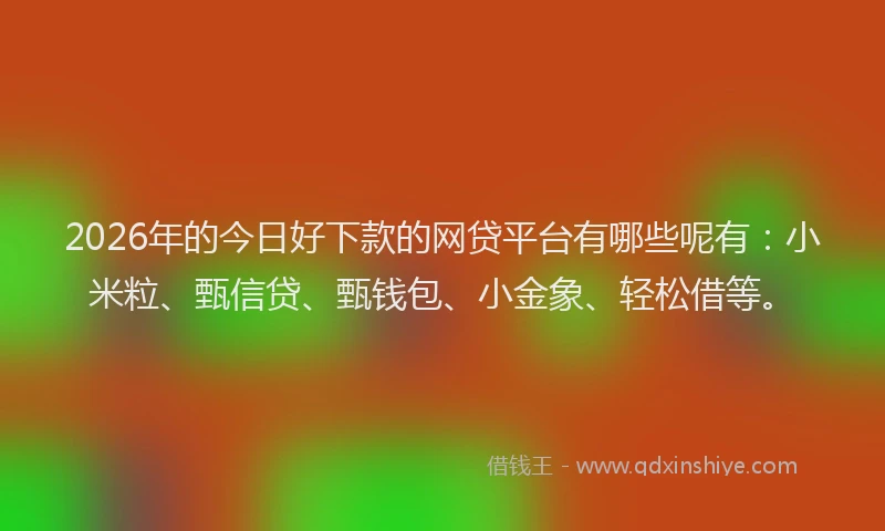 2026年的今日好下款的网贷平台有哪些呢有:小米粒、甄信贷、甄钱包、小金象、轻松借等。