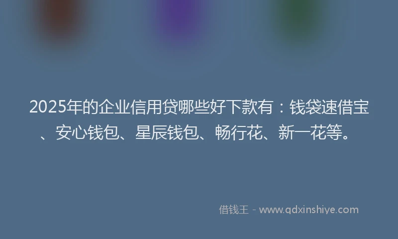 2025年的企业信用贷哪些好下款有:钱袋速借宝、安心钱包、星辰钱包、畅行花、新一花等。