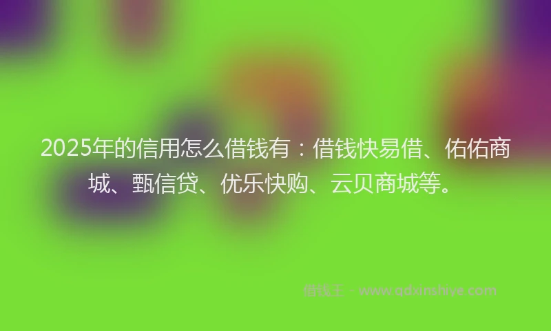2025年的信用怎么借钱有：借钱快易借、佑佑商城、甄信贷、优乐快购、云贝商城等。