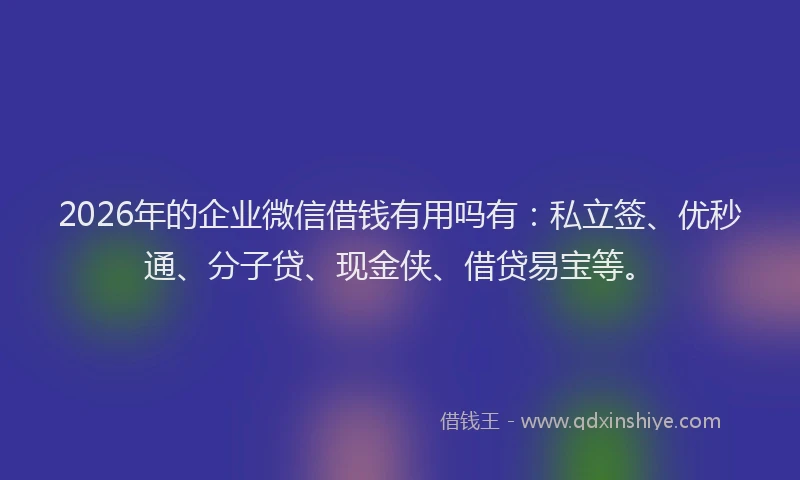 2026年的企业微信借钱有用吗有：私立签、优秒通、分子贷、现金侠、借贷易宝等。