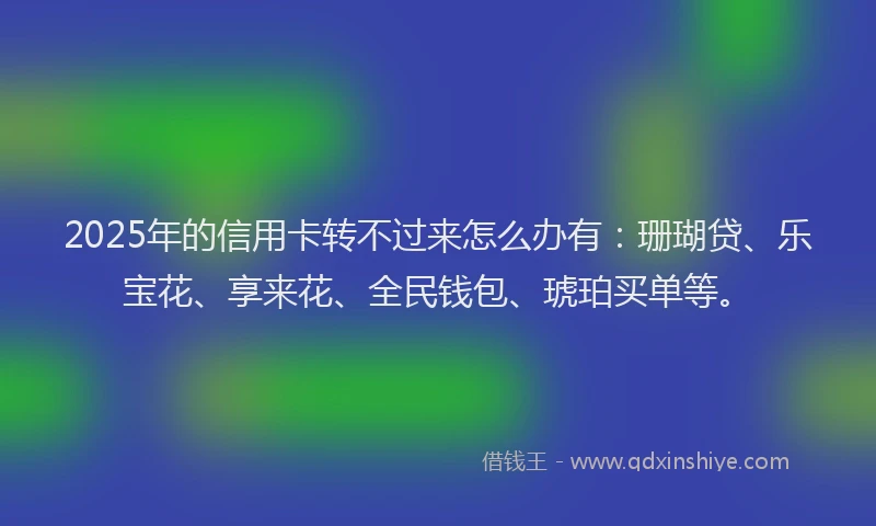 2025年的信用卡转不过来怎么办有：珊瑚贷、乐宝花、享来花、全民钱包、琥珀买单等。