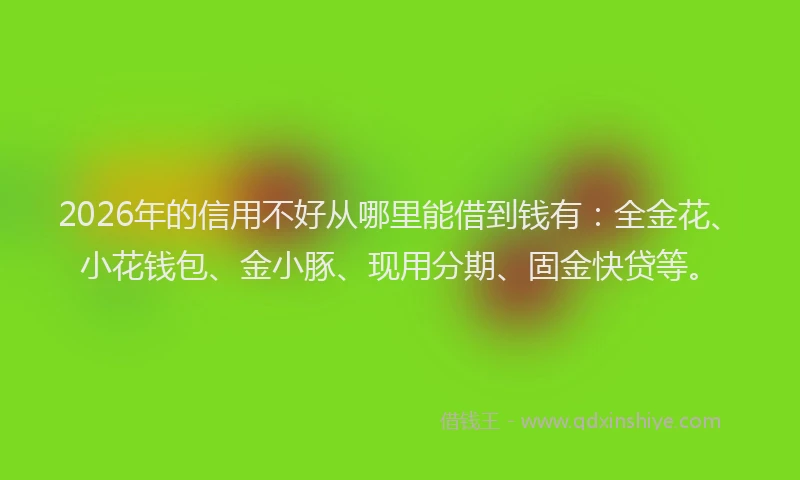 2026年的信用不好从哪里能借到钱有：全金花、小花钱包、金小豚、现用分期、固金快贷等。