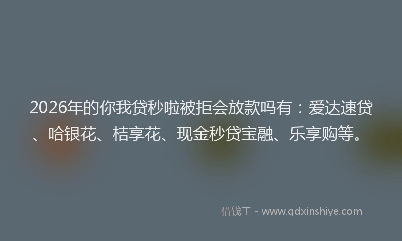 2026年的你我贷秒啦被拒会放款吗有:爱达速贷、哈银花、桔享花、现金秒贷宝融、乐享购等。
