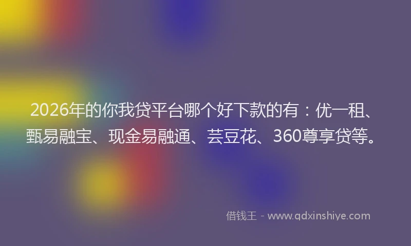 2026年的你我贷平台哪个好下款的有：优一租、甄易融宝、现金易融通、芸豆花、360尊享贷等。