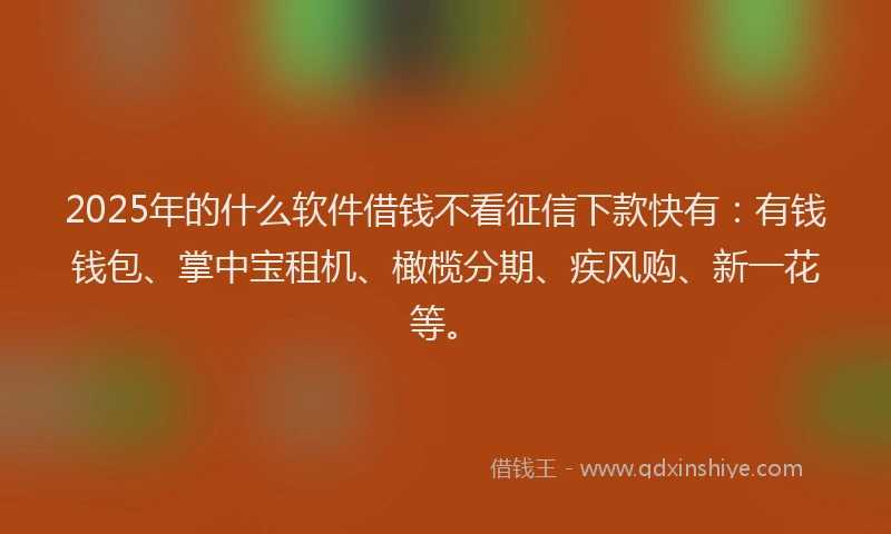 2025年的什么软件借钱不看征信下款快有：有钱钱包、掌中宝租机、橄榄分期、疾风购、新一花等。