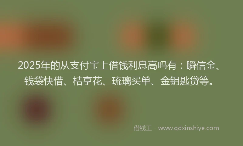 2025年的从支付宝上借钱利息高吗有:瞬信金、钱袋快借、桔享花、琉璃买单、金钥匙贷等。