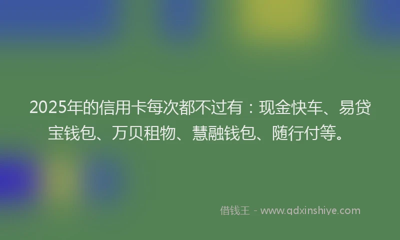 2025年的信用卡每次都不过有：现金快车、易贷宝钱包、万贝租物、慧融钱包、随行付等。