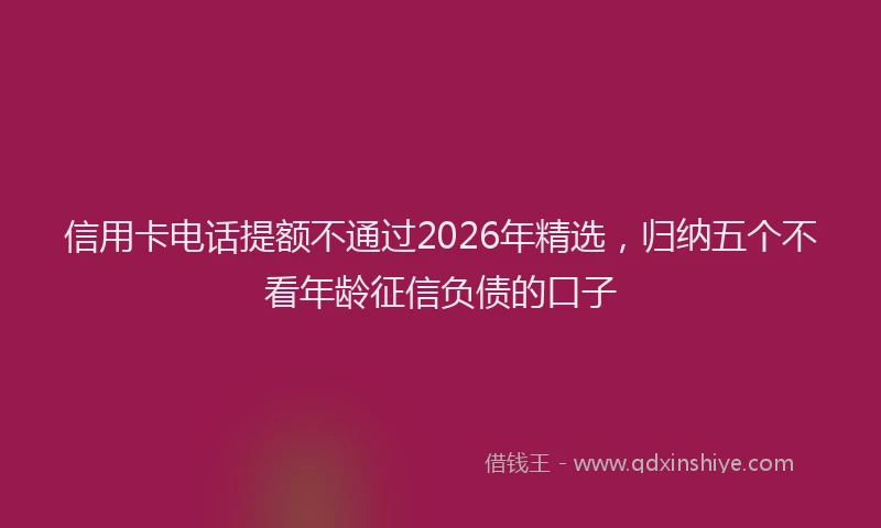 信用卡电话提额不通过2026年精选，归纳五个不看年龄征信负债的口子