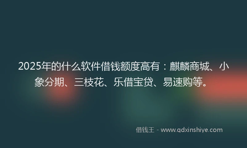 2025年的什么软件借钱额度高有：麒麟商城、小象分期、三枝花、乐借宝贷、易速购等。