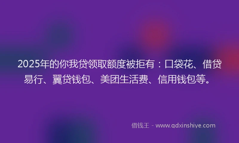 2025年的你我贷领取额度被拒有：口袋花、借贷易行、翼贷钱包、美团生活费、信用钱包等。