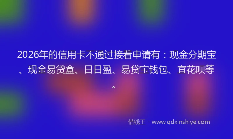 2026年的信用卡不通过接着申请有：现金分期宝、现金易贷盒、日日盈、易贷宝钱包、宜花呗等。