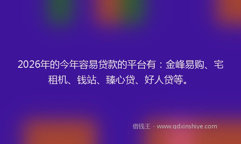 2026年的今年容易贷款的平台有：金峰易购、宅租机、钱站、臻心贷、好人贷等。