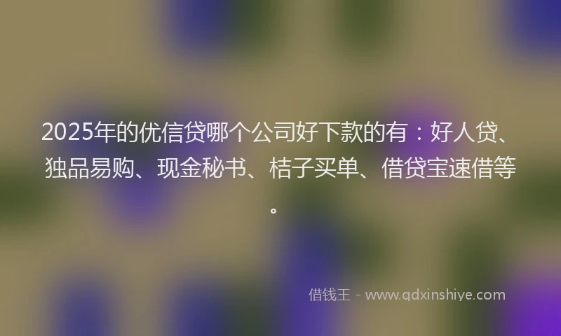2025年的优信贷哪个公司好下款的有：好人贷、独品易购、现金秘书、桔子买单、借贷宝速借等。