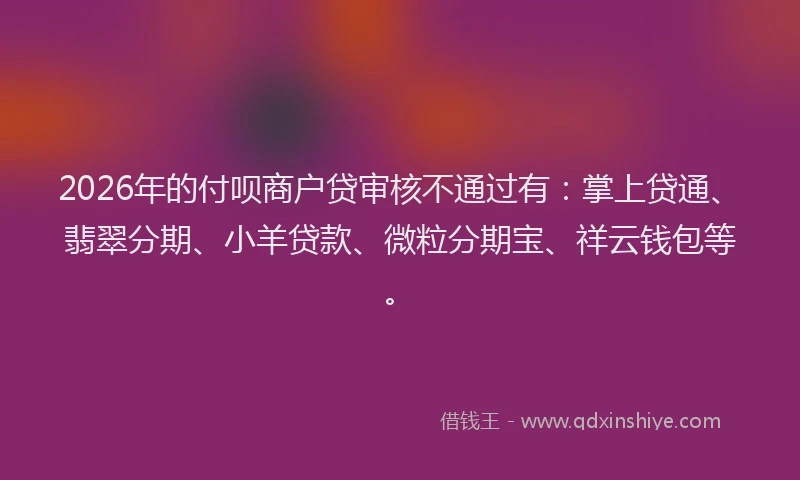 2026年的付呗商户贷审核不通过有：掌上贷通、翡翠分期、小羊贷款、微粒分期宝、祥云钱包等。