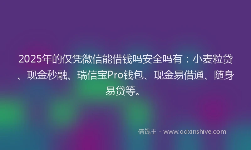 2025年的仅凭微信能借钱吗安全吗有:小麦粒贷、现金秒融、瑞信宝Pro钱包、现金易借通、随身易贷等。