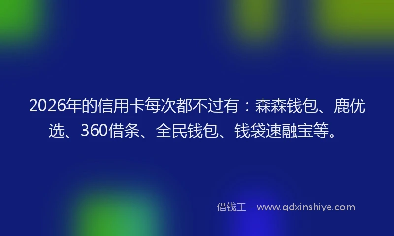 2026年的信用卡每次都不过有：森森钱包、鹿优选、360借条、全民钱包、钱袋速融宝等。