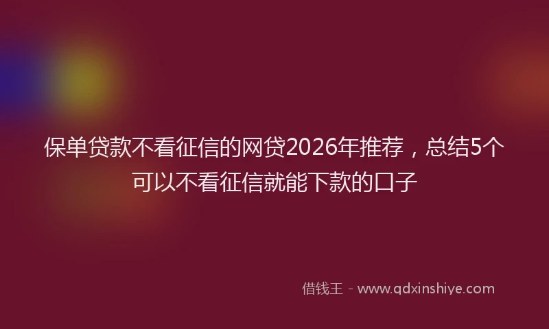 保单贷款不看征信的网贷2026年推荐，总结5个可以不看征信就能下款的口子