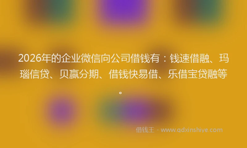 2026年的企业微信向公司借钱有：钱速借融、玛瑙信贷、贝赢分期、借钱快易借、乐借宝贷融等。