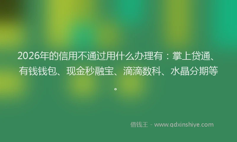 2026年的信用不通过用什么办理有:掌上贷通、有钱钱包、现金秒融宝、滴滴数科、水晶分期等。