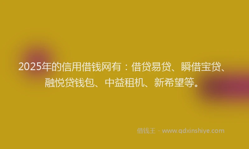 2025年的信用借钱网有：借贷易贷、瞬借宝贷、融悦贷钱包、中益租机、新希望等。