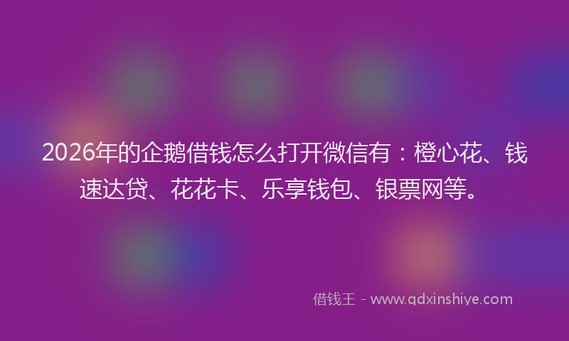 2026年的企鹅借钱怎么打开微信有：橙心花、钱速达贷、花花卡、乐享钱包、银票网等。