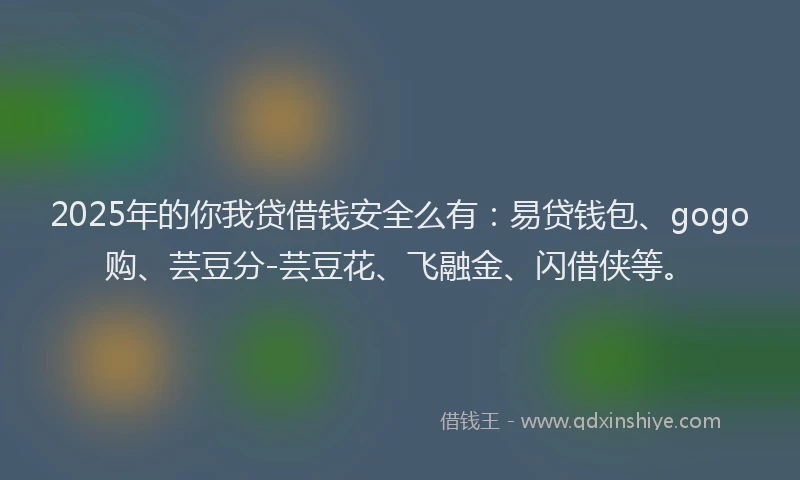 2025年的你我贷借钱安全么有：易贷钱包、gogo购、芸豆分-芸豆花、飞融金、闪借侠等。