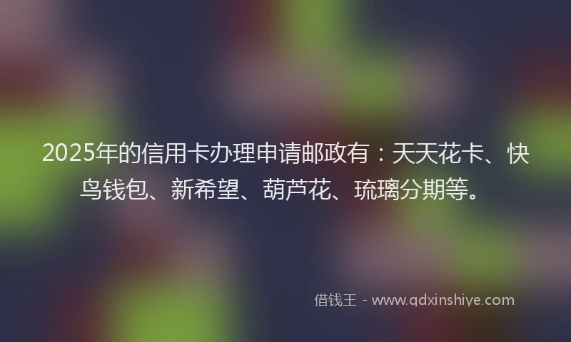 2025年的信用卡办理申请邮政有：天天花卡、快鸟钱包、新希望、葫芦花、琉璃分期等。