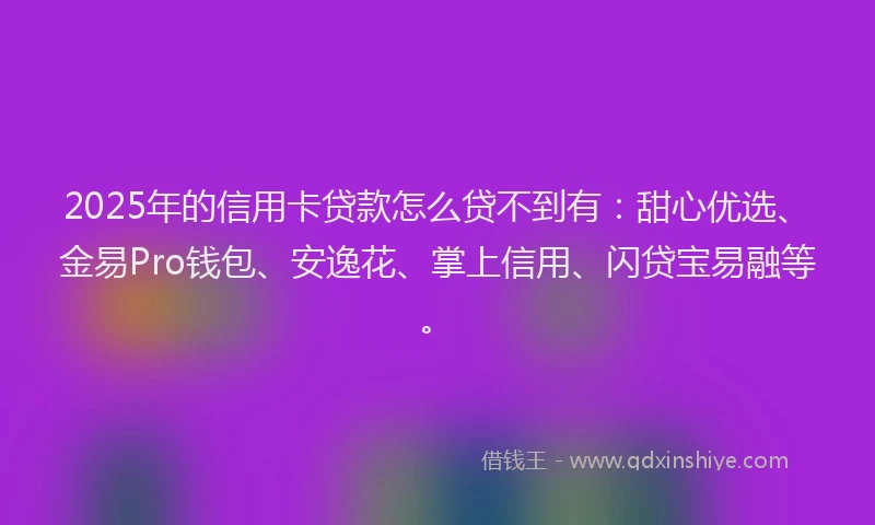 2025年的信用卡贷款怎么贷不到有：甜心优选、金易Pro钱包、安逸花、掌上信用、闪贷宝易融等。