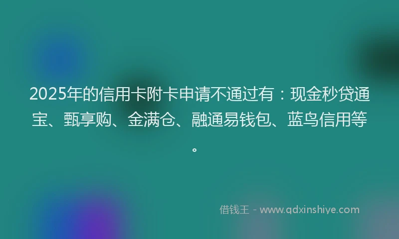 2025年的信用卡附卡申请不通过有：现金秒贷通宝、甄享购、金满仓、融通易钱包、蓝鸟信用等。