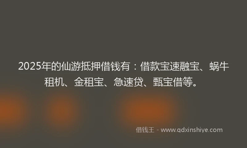 2025年的仙游抵押借钱有：借款宝速融宝、蜗牛租机、金租宝、急速贷、甄宝借等。