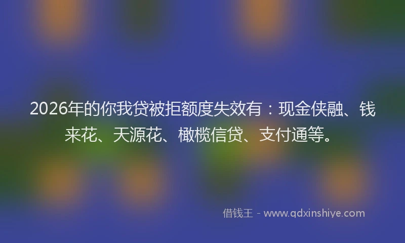 2026年的你我贷被拒额度失效有:现金侠融、钱来花、天源花、橄榄信贷、支付通等。