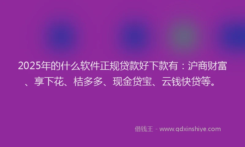 2025年的什么软件正规贷款好下款有:沪商财富、享下花、桔多多、现金贷宝、云钱快贷等。