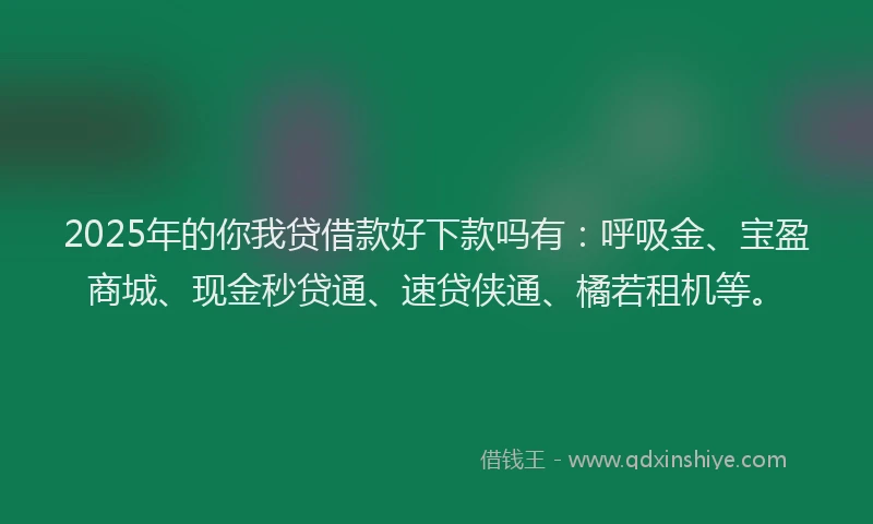 2025年的你我贷借款好下款吗有：呼吸金、宝盈商城、现金秒贷通、速贷侠通、橘若租机等。
