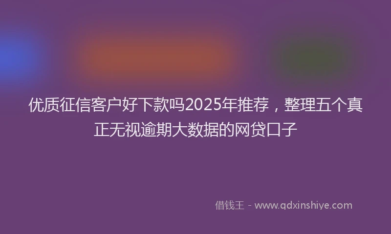 优质征信客户好下款吗2025年推荐，整理五个真正无视逾期大数据的网贷口子
