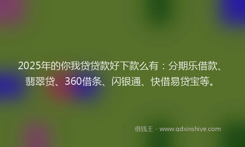 2025年的你我贷贷款好下款么有：分期乐借款、翡翠贷、360借条、闪银通、快借易贷宝等。