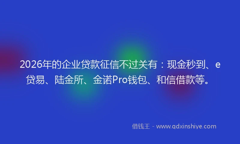2026年的企业贷款征信不过关有:现金秒到、e贷易、陆金所、金诺Pro钱包、和信借款等。