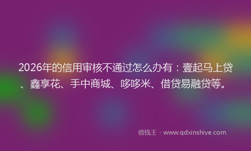2026年的信用审核不通过怎么办有：壹起马上贷、鑫享花、手中商城、哆哆米、借贷易融贷等。