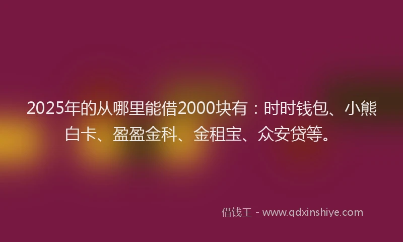 2025年的从哪里能借2000块有：时时钱包、小熊白卡、盈盈金科、金租宝、众安贷等。