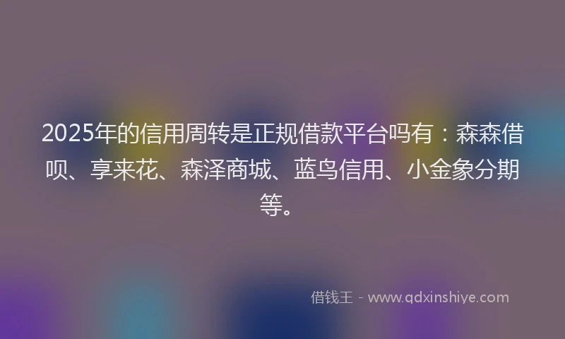 2025年的信用周转是正规借款平台吗有：森森借呗、享来花、森泽商城、蓝鸟信用、小金象分期等。
