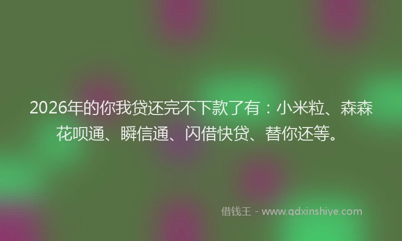 2026年的你我贷还完不下款了有：小米粒、森森花呗通、瞬信通、闪借快贷、替你还等。