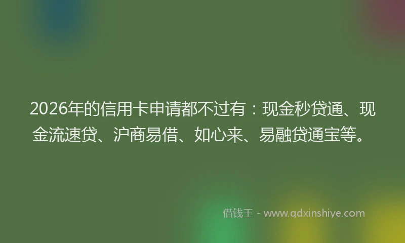 2026年的信用卡申请都不过有：现金秒贷通、现金流速贷、沪商易借、如心来、易融贷通宝等。