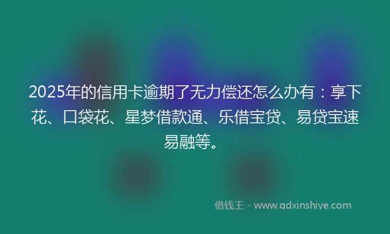 2025年的信用卡逾期了无力偿还怎么办有：享下花、口袋花、星梦借款通、乐借宝贷、易贷宝速易融等。
