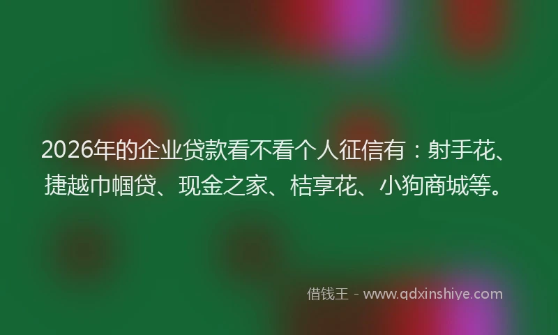 2026年的企业贷款看不看个人征信有：射手花、捷越巾帼贷、现金之家、桔享花、小狗商城等。