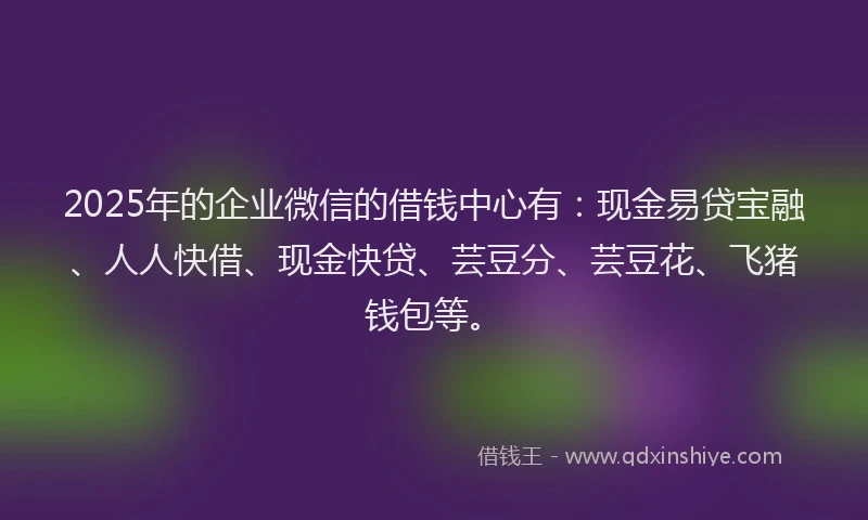 2025年的企业微信的借钱中心有：现金易贷宝融、人人快借、现金快贷、芸豆分、芸豆花、飞猪钱包等。
