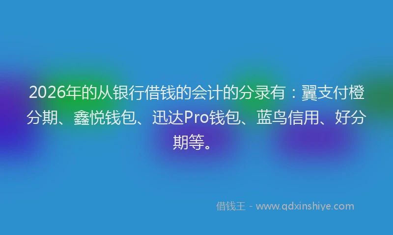 2026年的从银行借钱的会计的分录有:翼支付橙分期、鑫悦钱包、迅达Pro钱包、蓝鸟信用、好分期等。