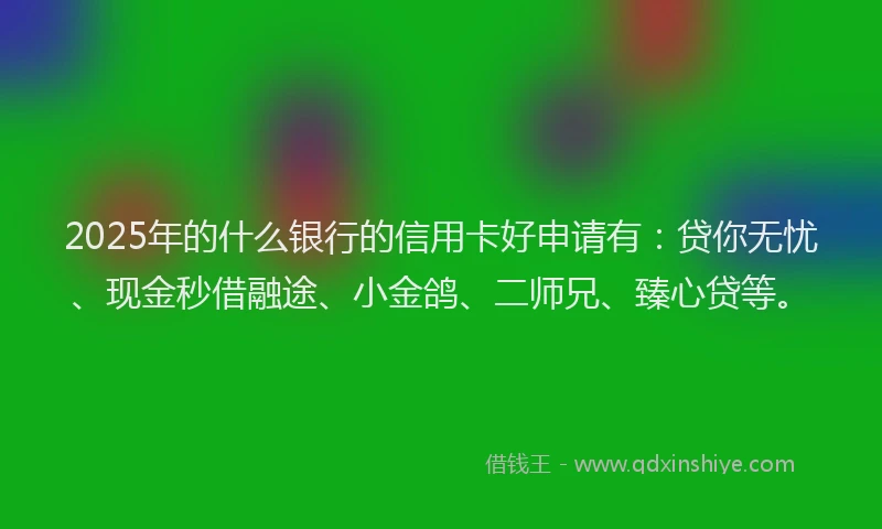 2025年的什么银行的信用卡好申请有：贷你无忧、现金秒借融途、小金鸽、二师兄、臻心贷等。