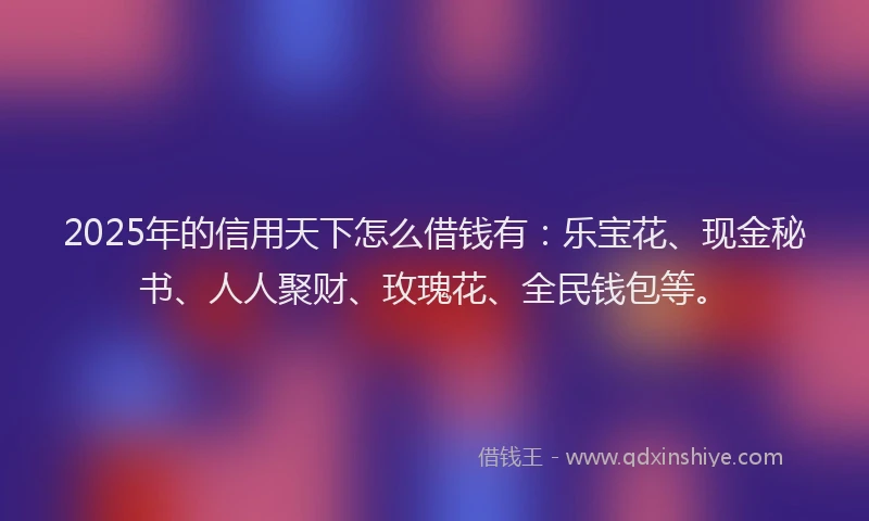 2025年的信用天下怎么借钱有：乐宝花、现金秘书、人人聚财、玫瑰花、全民钱包等。