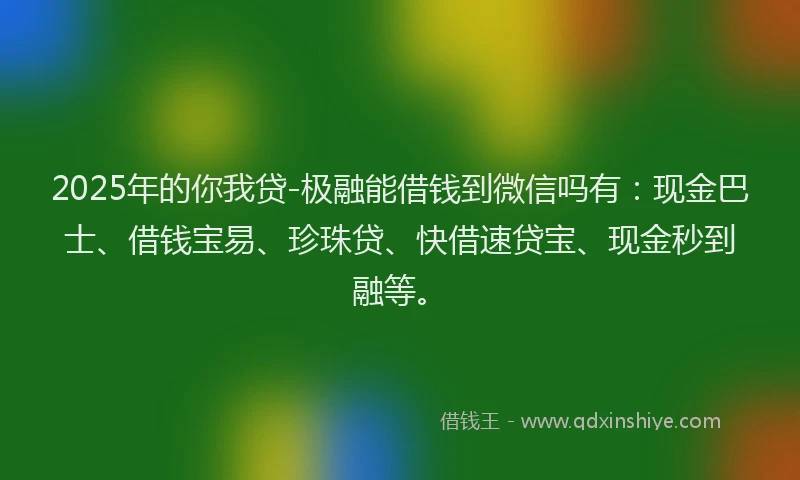 2025年的你我贷-极融能借钱到微信吗有：现金巴士、借钱宝易、珍珠贷、快借速贷宝、现金秒到融等。